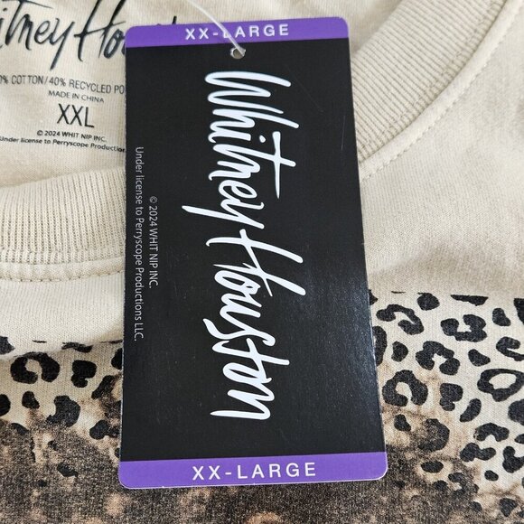 Whitney Houston Sweatshirt Womens XXL Beige LS Fleece Inside Music Icon Boho NWT - Picture 12 of 16